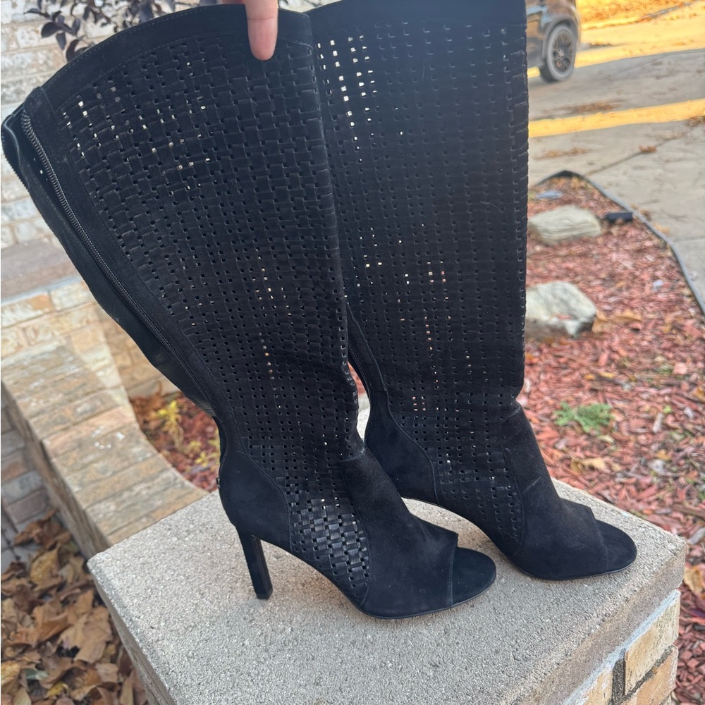 Vince Camuto Black Woven Heeled Boots
